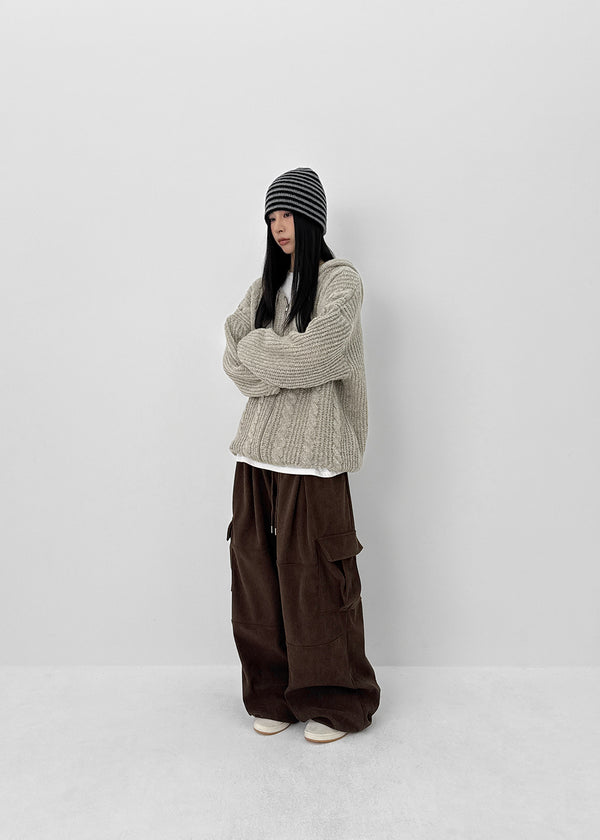 (UNISEX) Dote Cable Knit Hooded Zip-up