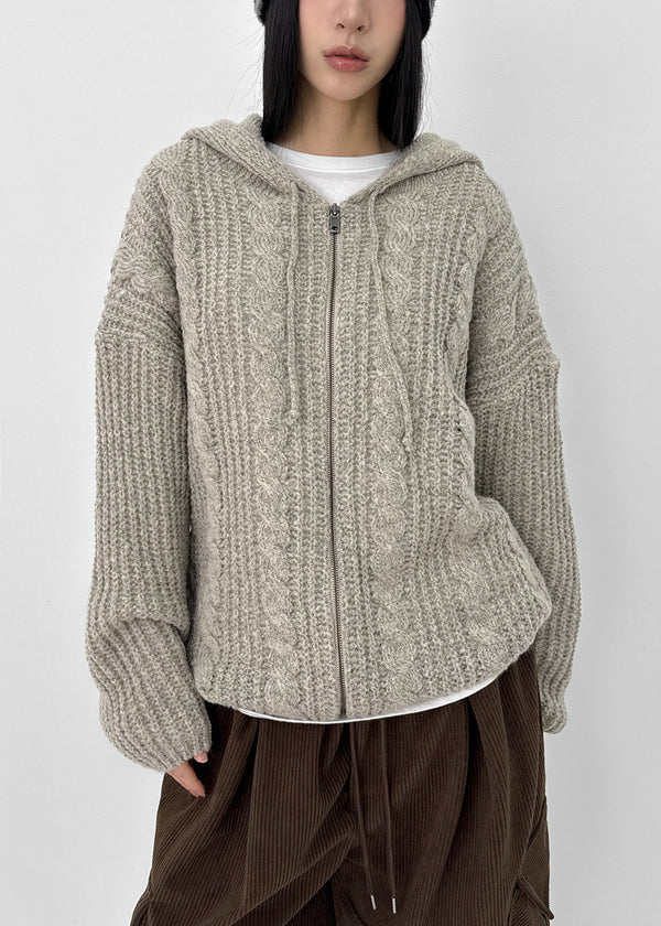 (UNISEX) Dote Cable Knit Hooded Zip-up