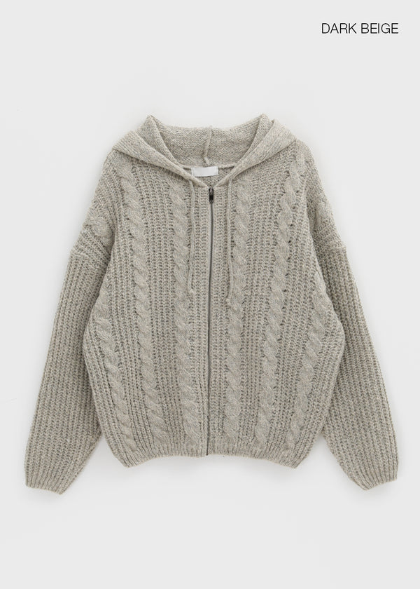 (UNISEX) Dote Cable Knit Hooded Zip-up