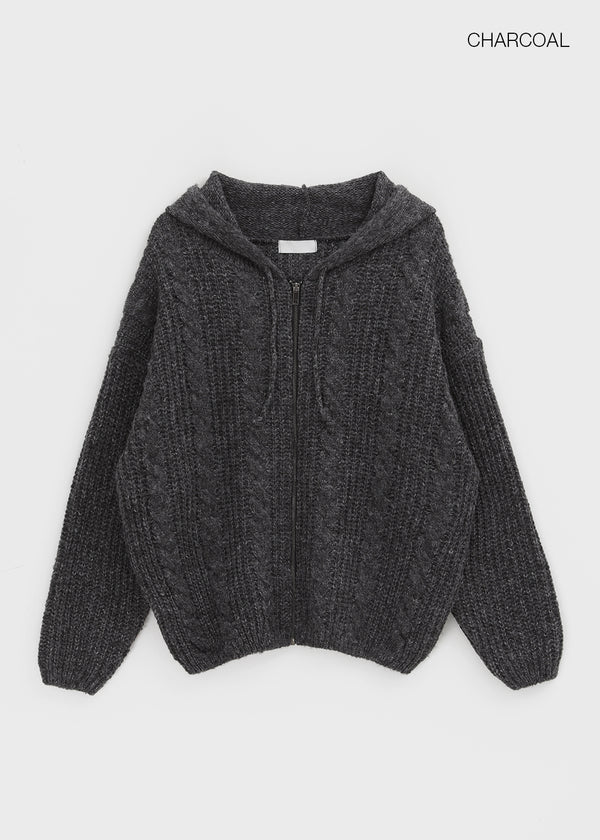 (UNISEX) Dote Cable Knit Hooded Zip-up