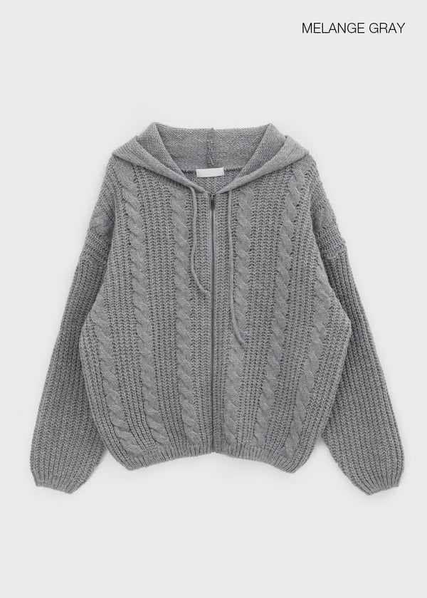 (UNISEX) Dote Cable Knit Hooded Zip-up