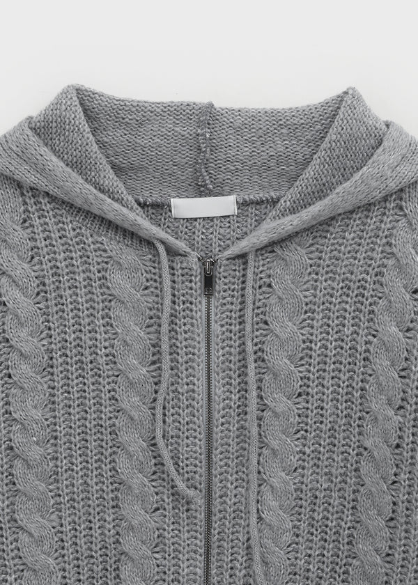 (UNISEX) Dote Cable Knit Hooded Zip-up