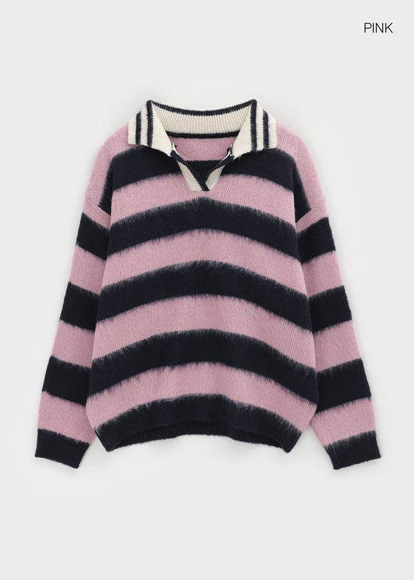 Camlet Hairy Stripe Collar Knit