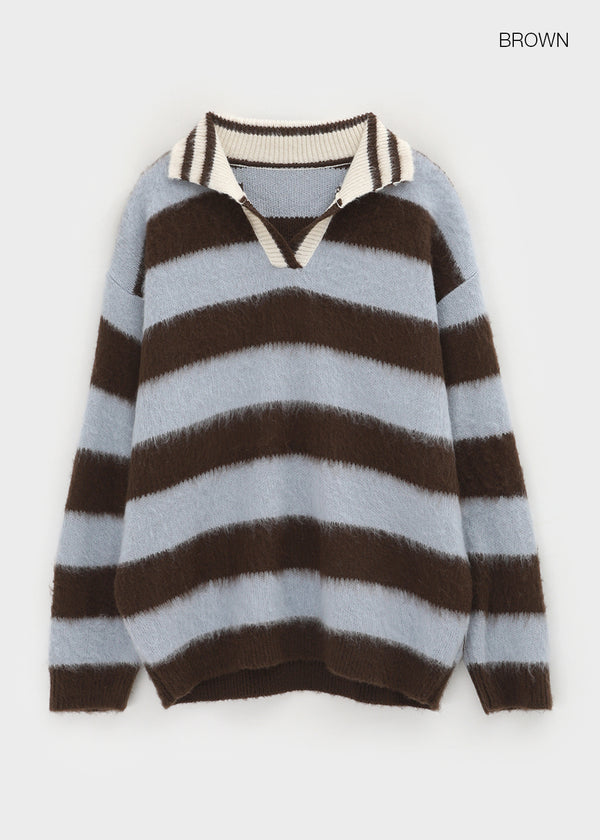 Camlet Hairy Stripe Collar Knit