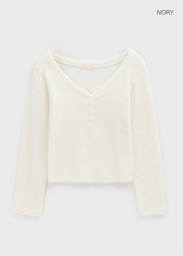 Ordering Button V-neck Slim Long Sleeve T-shirt