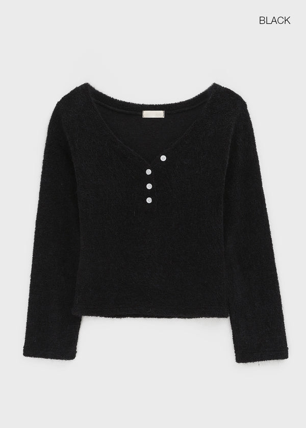 Ordering Button V-neck Slim Long Sleeve T-shirt