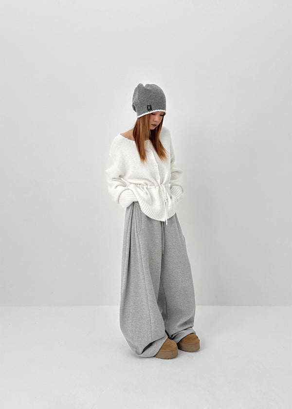 Hushing Strap Boat Neck Wool Knit Cardigan