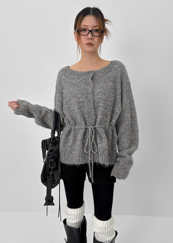 Hushing Strap Boat Neck Wool Knit Cardigan