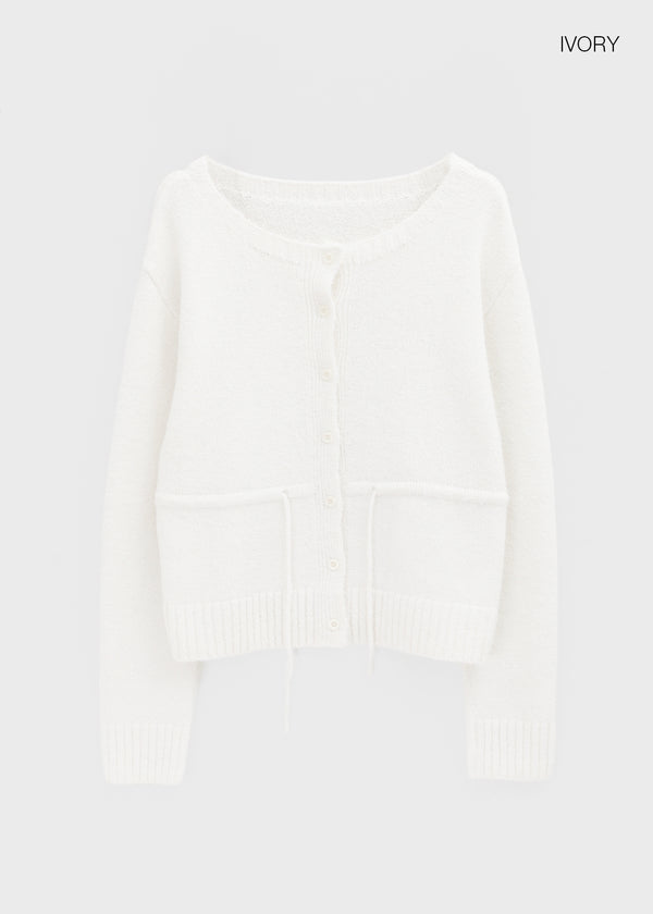 Hushing Strap Boat Neck Wool Knit Cardigan