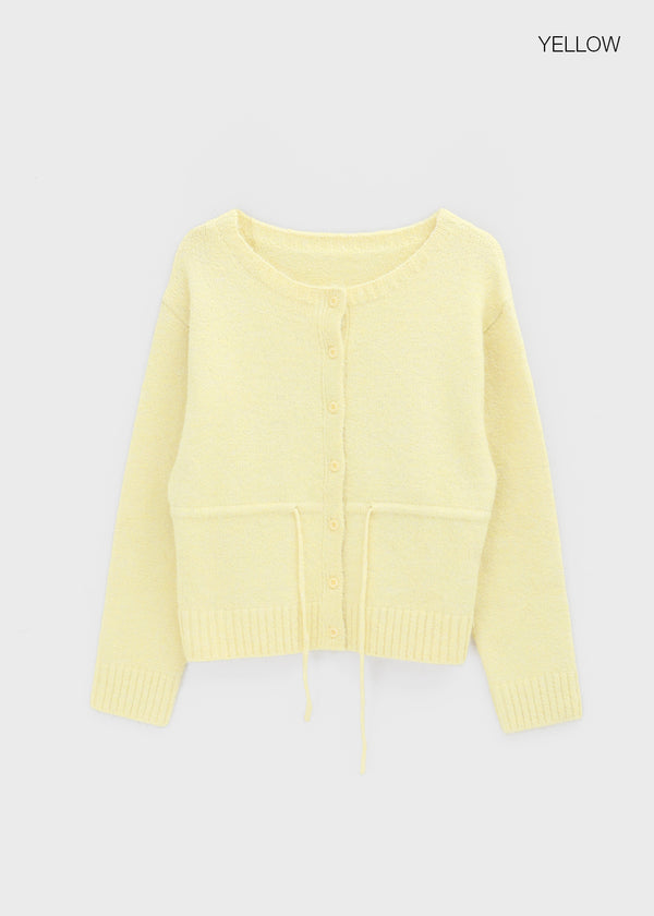 Hushing Strap Boat Neck Wool Knit Cardigan