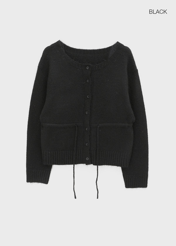 Hushing Strap Boat Neck Wool Knit Cardigan