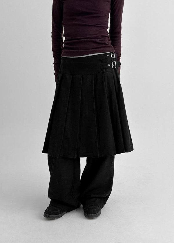 Pocoon Buckle Back Band Pleated Skirt Pants (30% Wool)
