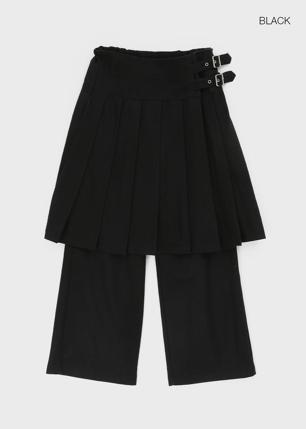 Pocoon Buckle Back Band Pleated Skirt Pants (30% Wool)