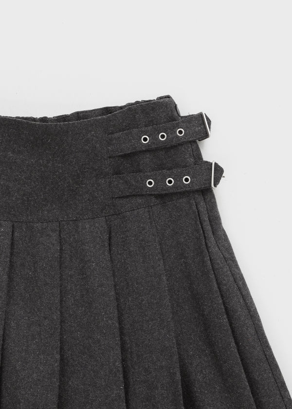 Pocoon Buckle Back Band Pleated Skirt Pants (30% Wool)