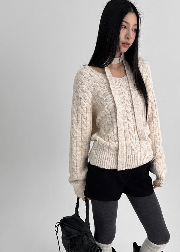 Minute Set - V-neck Knit, Muffler