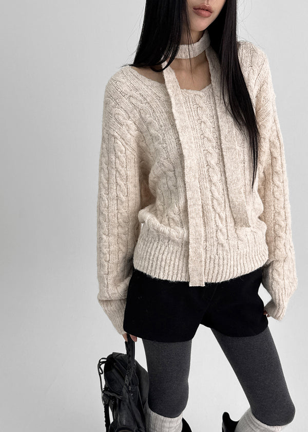 Minute Set - V-neck Knit, Muffler