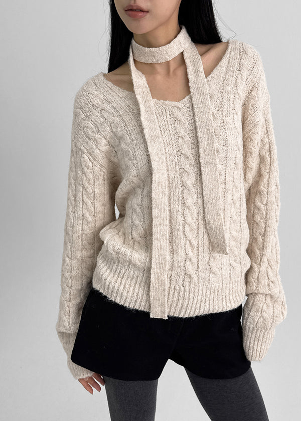 Minute Set - V-neck Knit, Muffler