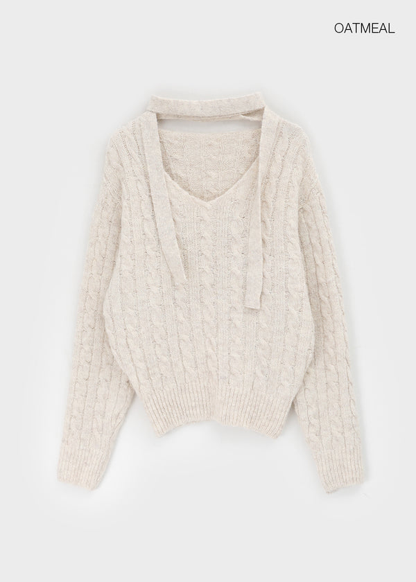Minute Set - V-neck Knit, Muffler