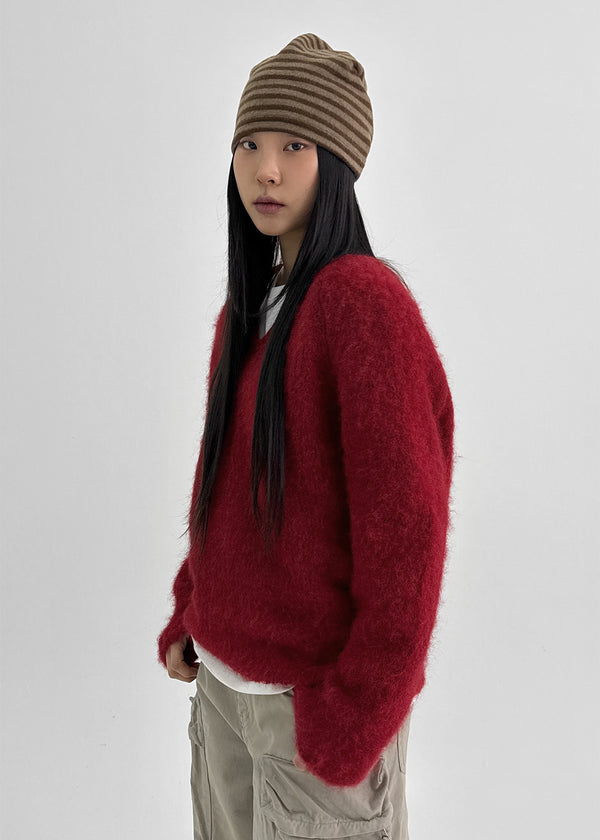 Huenings Hairy V-neck Wool Knit