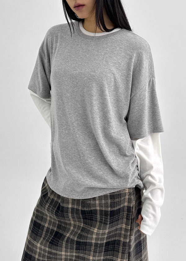 Totori Loose Fit Short Sleeve Layered Long Sleeve T-shirt