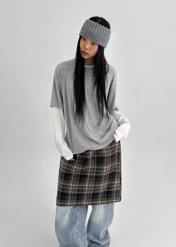 Totori Loose Fit Short Sleeve Layered Long Sleeve T-shirt