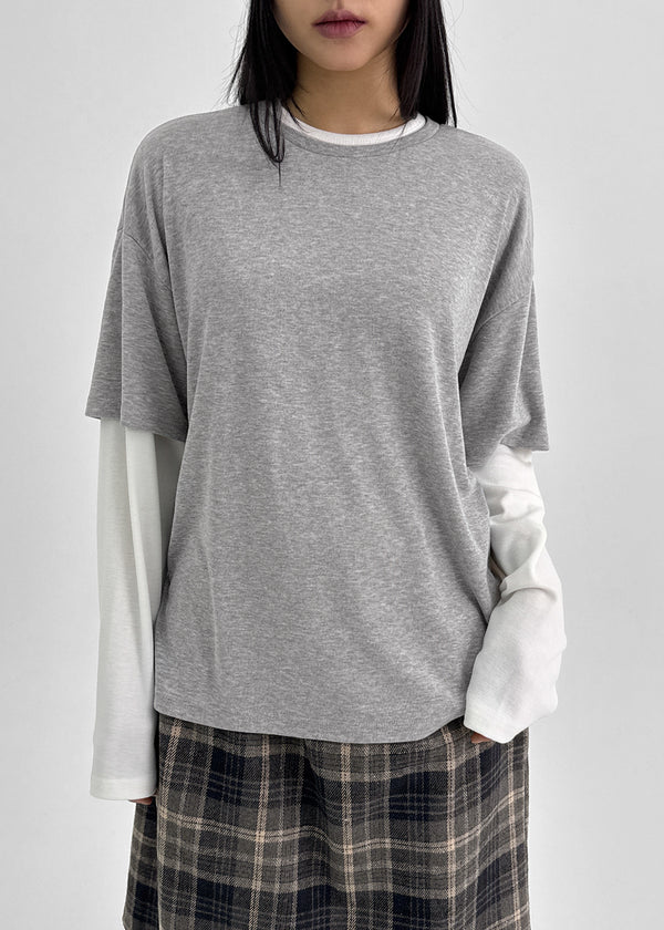 Totori Loose Fit Short Sleeve Layered Long Sleeve T-shirt