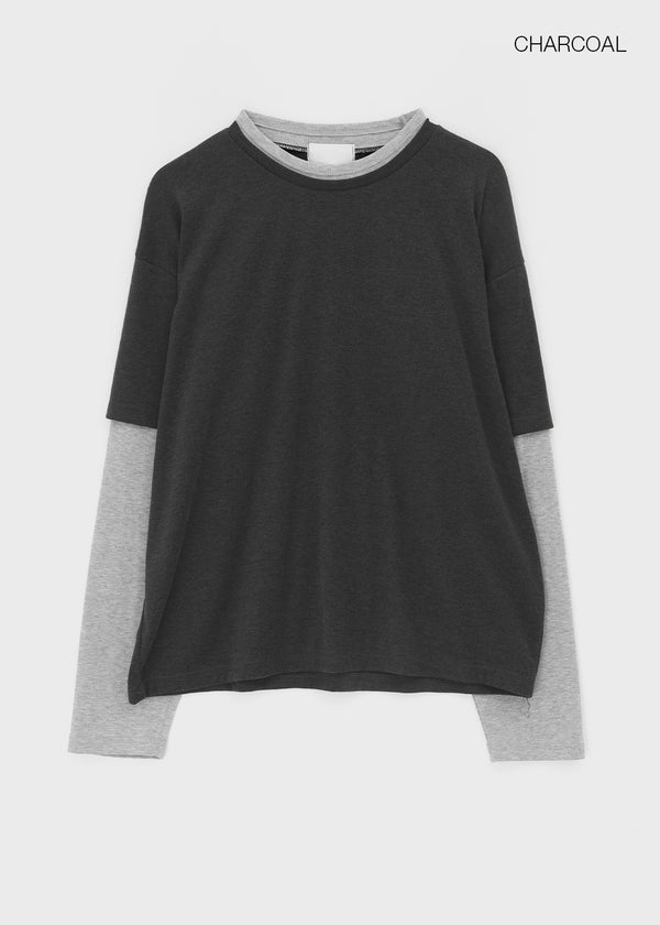 Totori Loose Fit Short Sleeve Layered Long Sleeve T-shirt