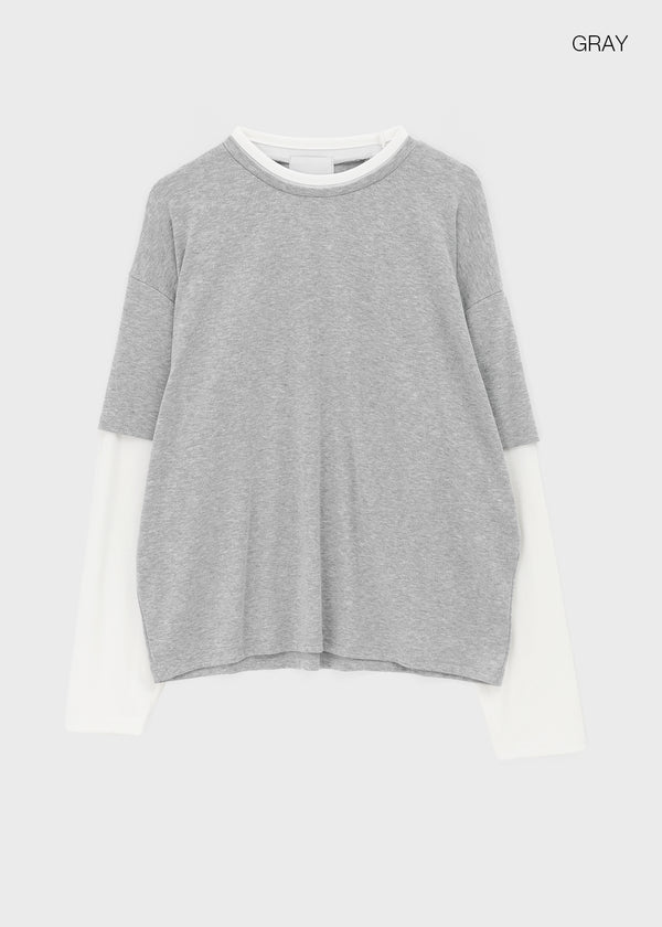 Totori Loose Fit Short Sleeve Layered Long Sleeve T-shirt