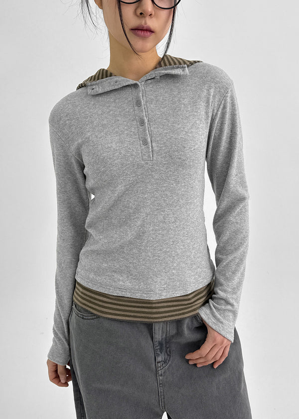 Tabik High Neck Fleece Button Hoodie