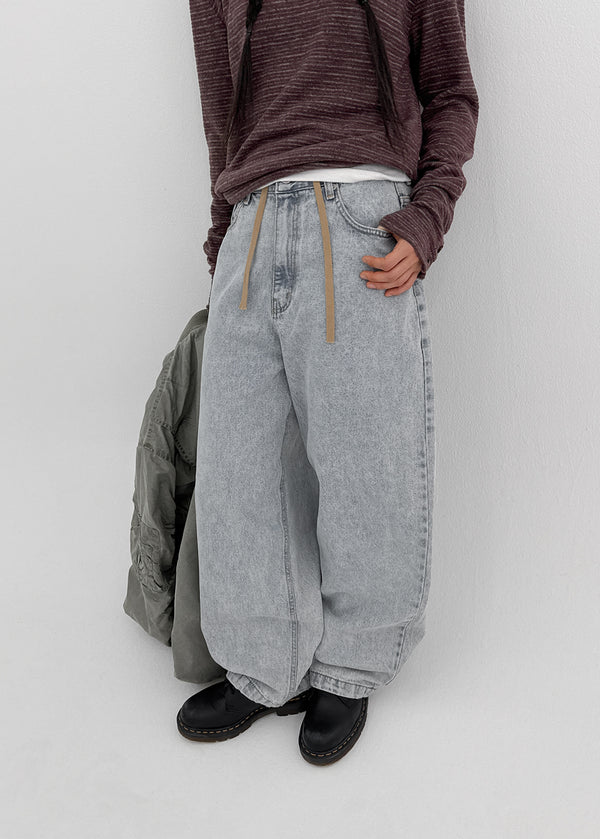 Kiaf Strap Vintage Wide Denim Pants