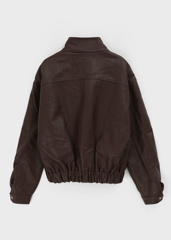 (UNISEX) Trollti Two-way High Neck Cracked Leather Jumper