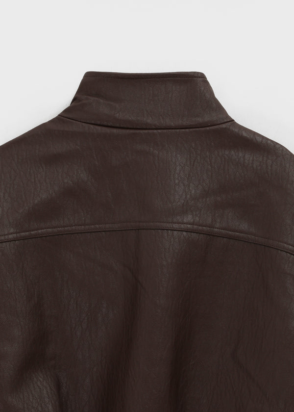 (UNISEX) Trollti Two-way High Neck Cracked Leather Jumper