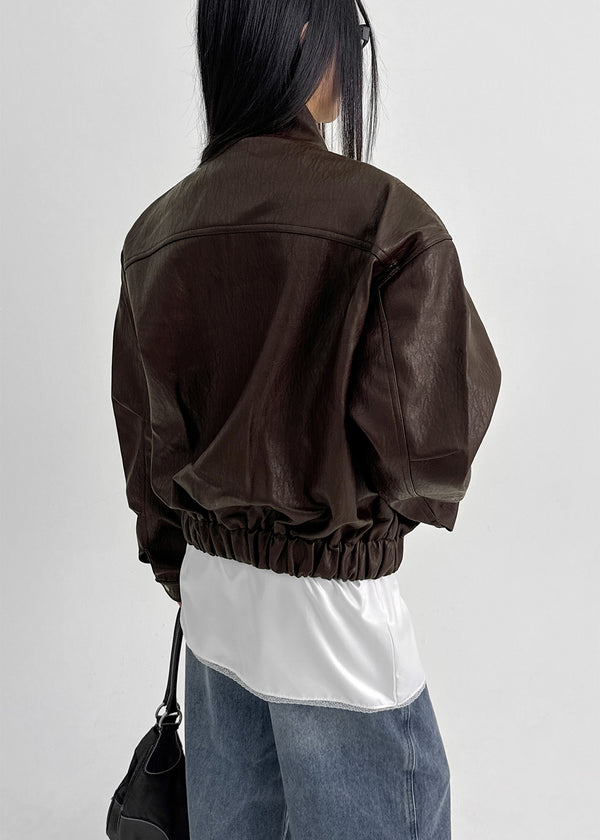 (UNISEX) Trollti Two-way High Neck Cracked Leather Jumper