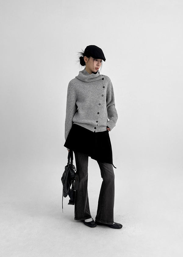 Tetoni Unbalanced Button Knit Cardigan (50% Wool)