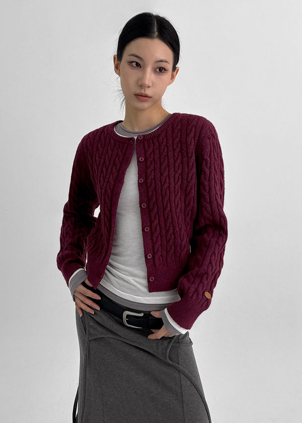 Poilot Cable Wool Knit Cardigan