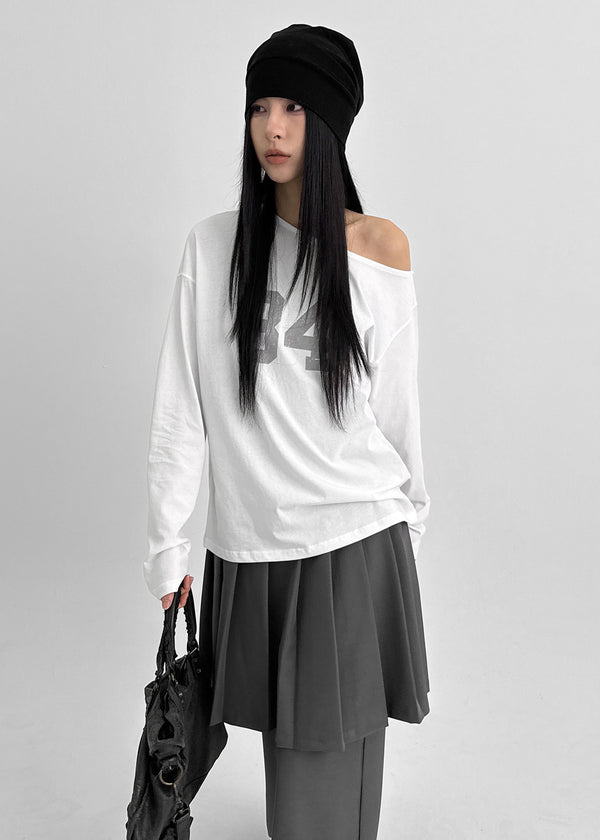 Eta One-shoulder Numbering Long-sleeved T-shirt