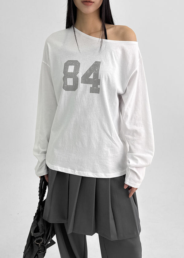 Eta One-shoulder Numbering Long-sleeved T-shirt