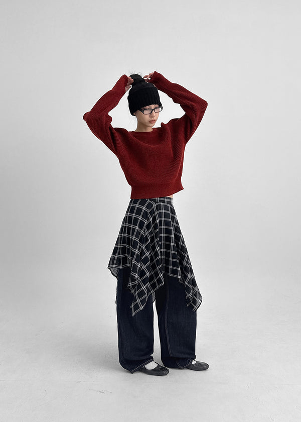 Chestin Check Unbalanced Midi Skirt