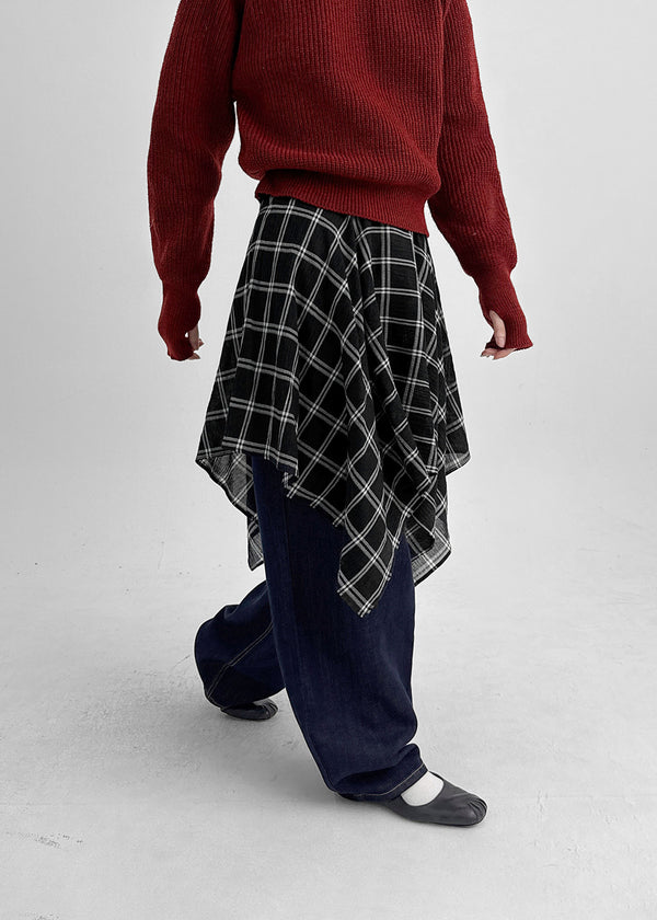 Chestin Check Unbalanced Midi Skirt