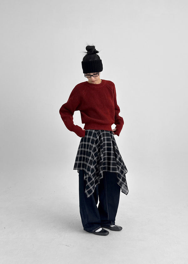 Chestin Check Unbalanced Midi Skirt