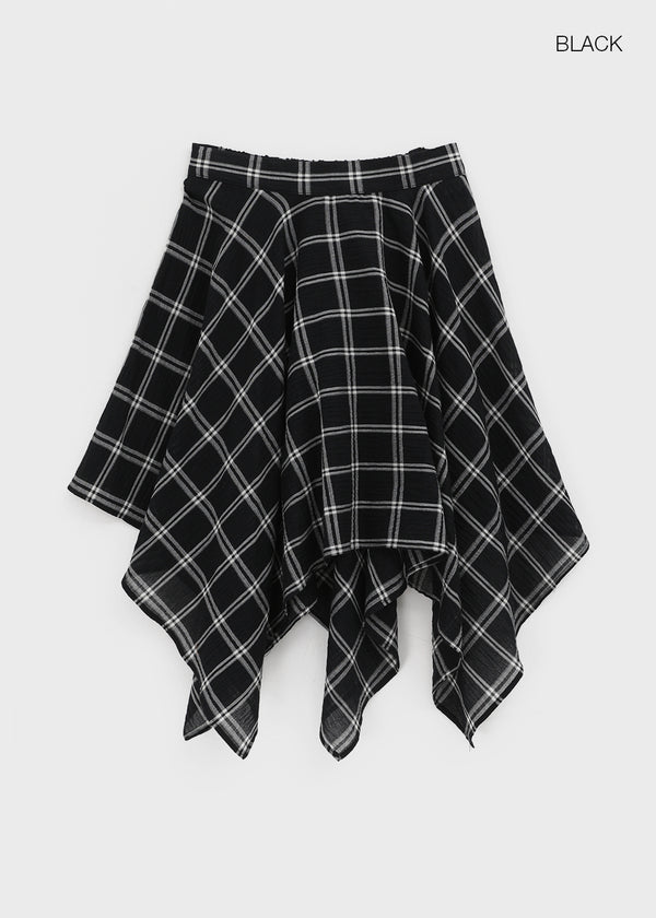 Chestin Check Unbalanced Midi Skirt