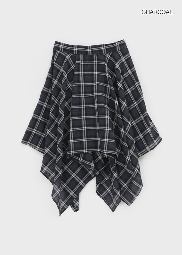 Chestin Check Unbalanced Midi Skirt