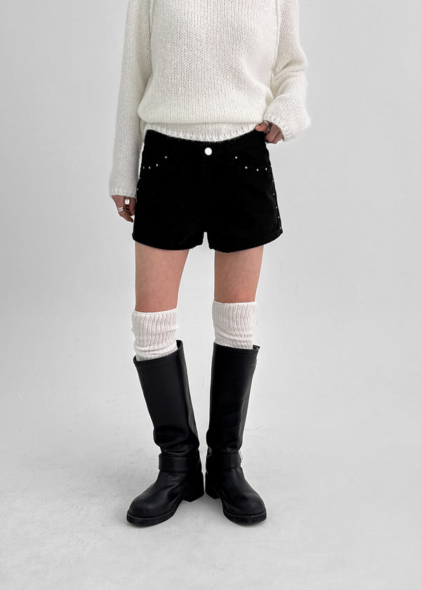 Violet Studded Cotton Shorts