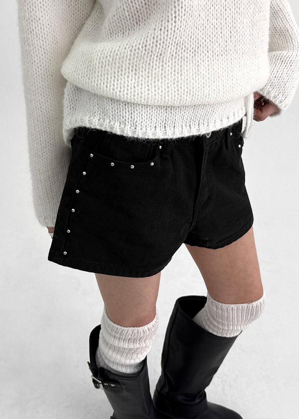 Violet Studded Cotton Shorts