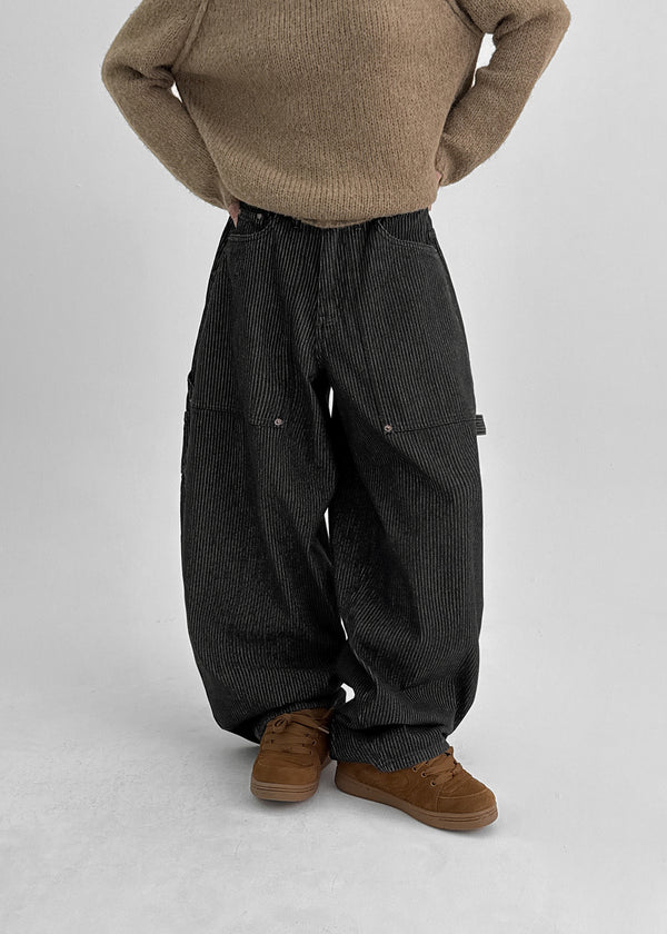 Duram Stripe Carpenter Balloon Cotton Pants
