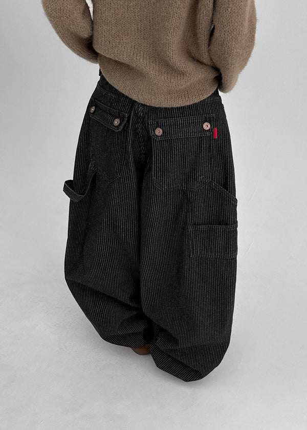 Duram Stripe Carpenter Balloon Cotton Pants