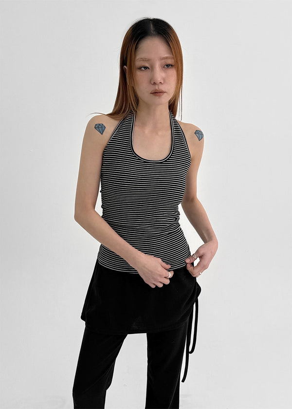 Cottle Peach Fleece Striped Halter Sleeveless (built-in Cap)