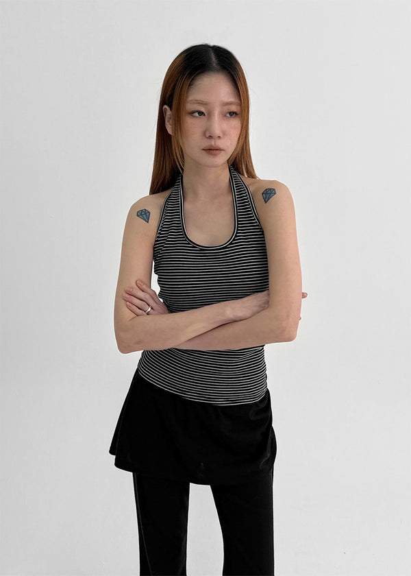 Cottle Peach Fleece Striped Halter Sleeveless (built-in Cap)