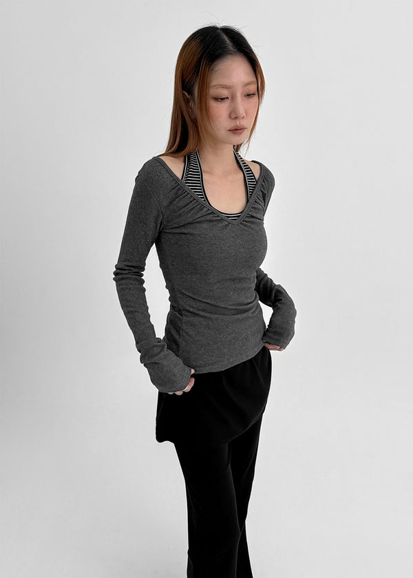 Cottle Peach Fleece Striped Halter Sleeveless (built-in Cap)