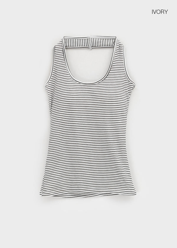 Cottle Peach Fleece Striped Halter Sleeveless (built-in Cap)